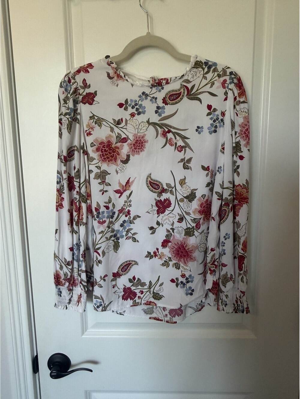 Loft Large Petite Blouse White Floral Paisley Boho Peasant Festival
